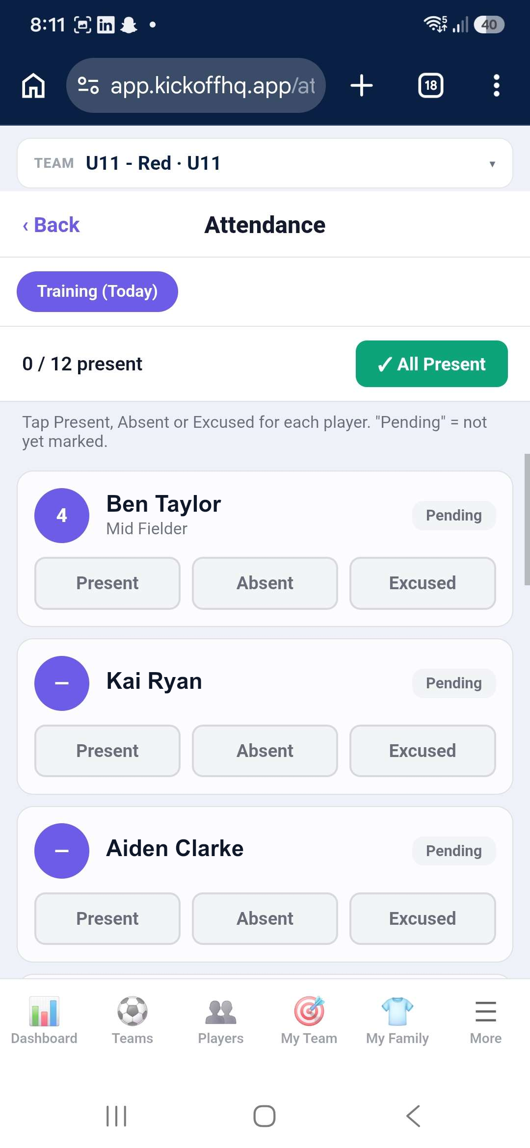 Training attendance tracking